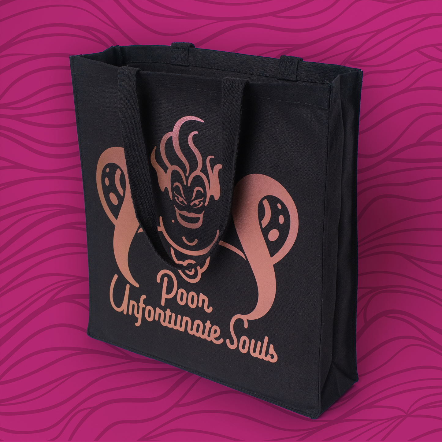 Ursula Poor Unfortunate Souls Tote Bag • Black Cotton • 14 x 15 x 3.5 in • Chameleon Vinyl