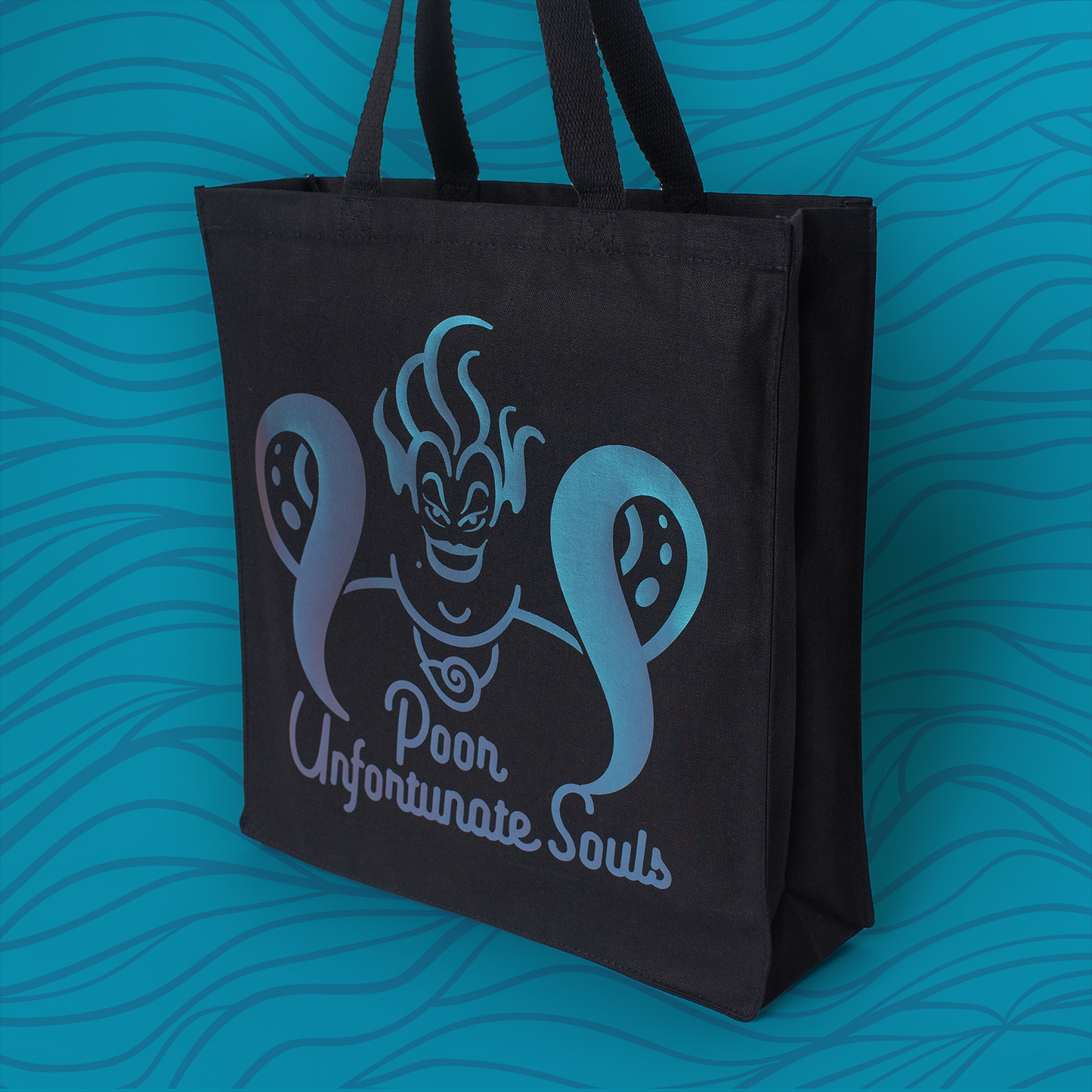 Ursula Poor Unfortunate Souls Tote Bag • Black Cotton • 14 x 15 x 3.5 in • Chameleon Vinyl