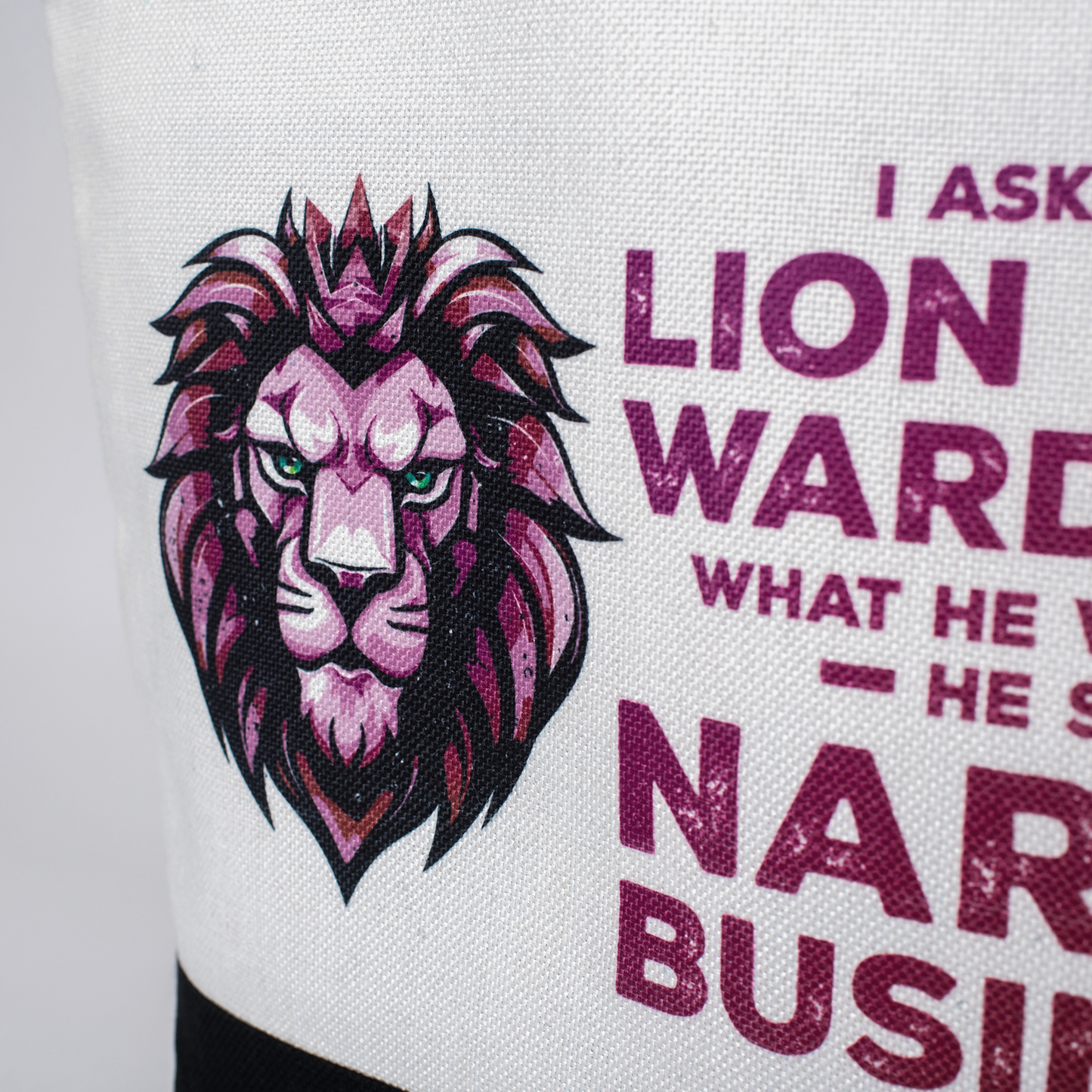 Punny Narnia Tote Bag – “Lion in My Wardrobe” Quote – Blue/Teal or Berry/Red Print – Eco-Friendly, Reusable 18"x14.5" Shopping Bag